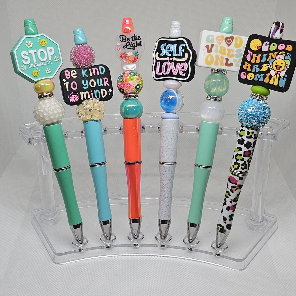NWT Self Love Good Vibes Be Kind to Your Mind Bling and Beaded Pens Black Ink
